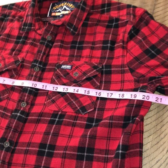 Superdry Unisex Classic Cotton Flannel in Red & White Buffalo Check - Picture 13 of 17